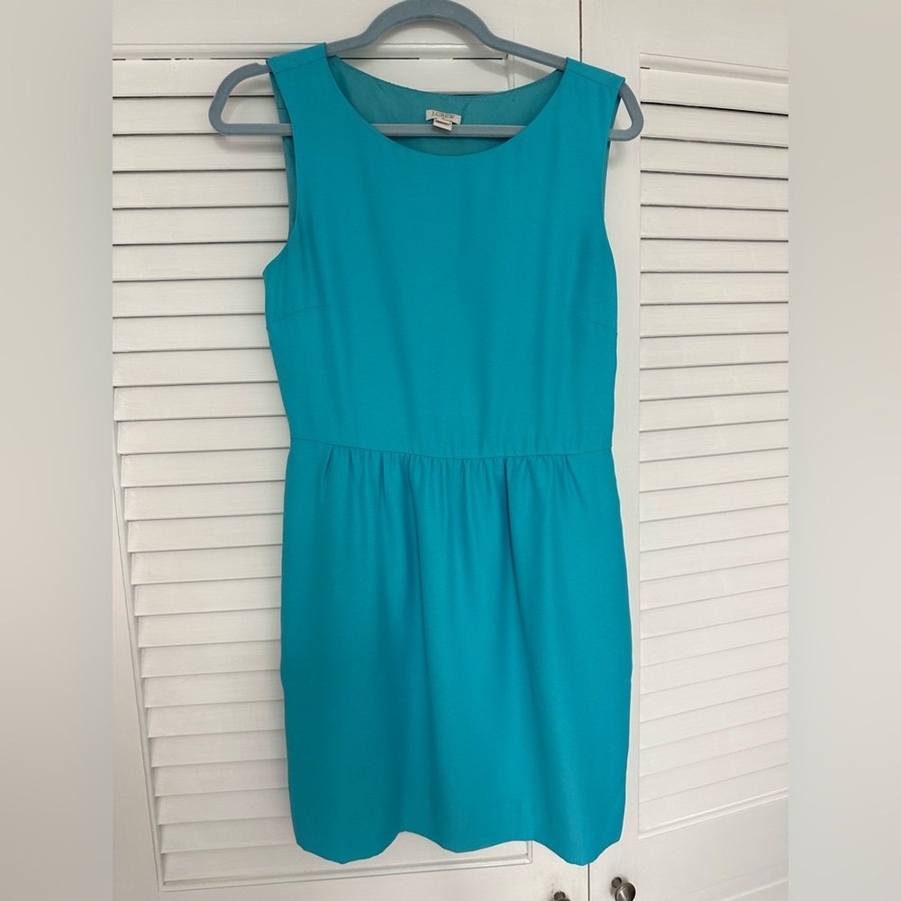 👗 J. Crew Teal Cocktail Dress Size 6 Sleeveless Sheath w/ Pockets Wedding Guest